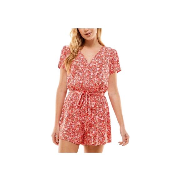 BEBOP Floral Cap Sleeve Surplice Neckline Shorts Romper Juniors Rayon Size XL - Picture 1 of 7